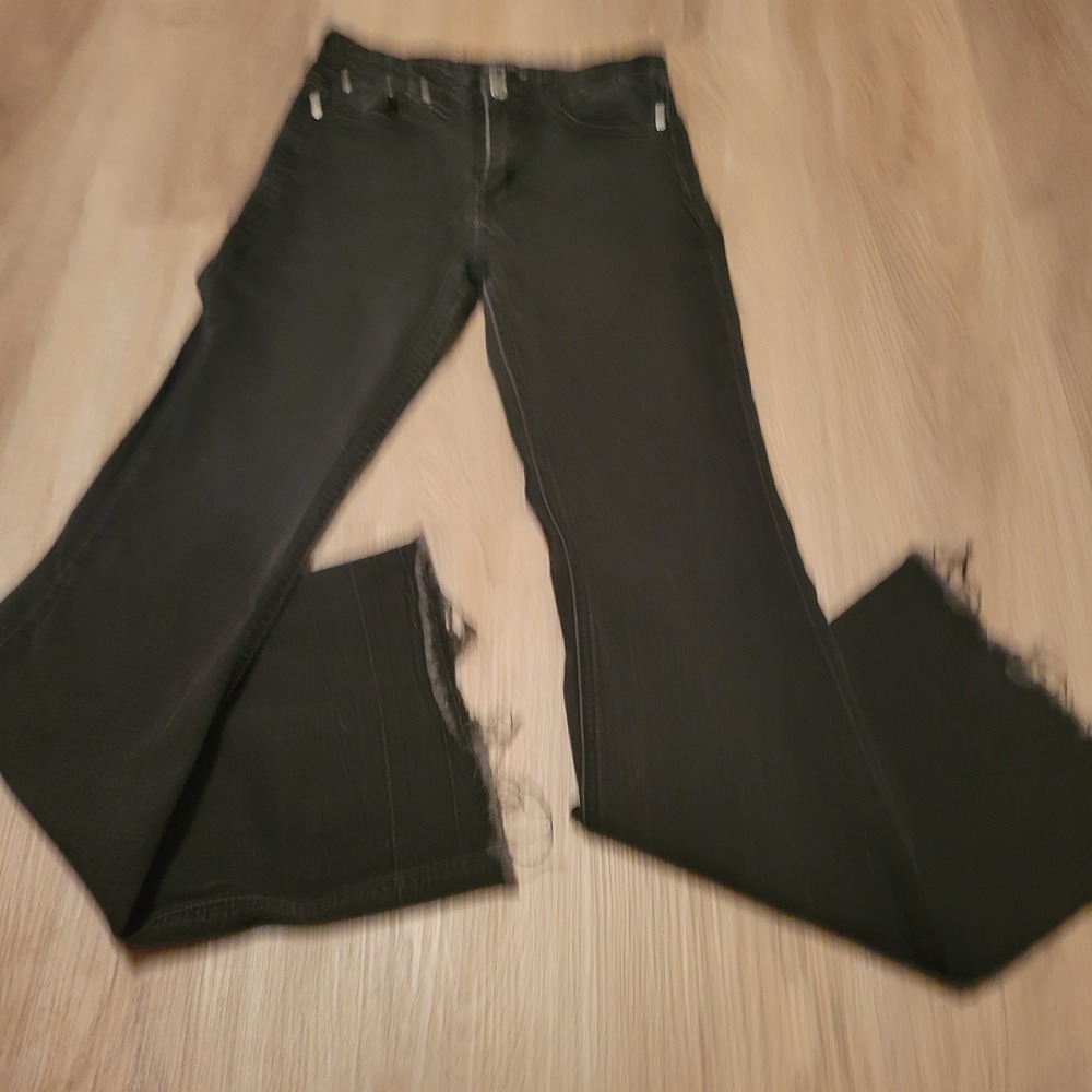 Almost Famous Women Jeans 3 Black Cotton Blend Flare Raw Hem Boho Retro